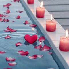 Valentine's Day Enchanting Scene of Floating Hearts and Flickering Candles Creating a Romantic Atmosphere Perfect for Celebrations and Special Moments of Love and Affection Relaxation