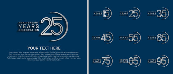 logo anniversary set. silver color with swoosh on blue background for special event