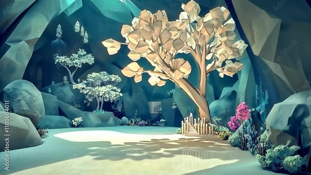Aufkleber unique cave landscape featuring abstract trees and colorful coral structures in a serene underwater 