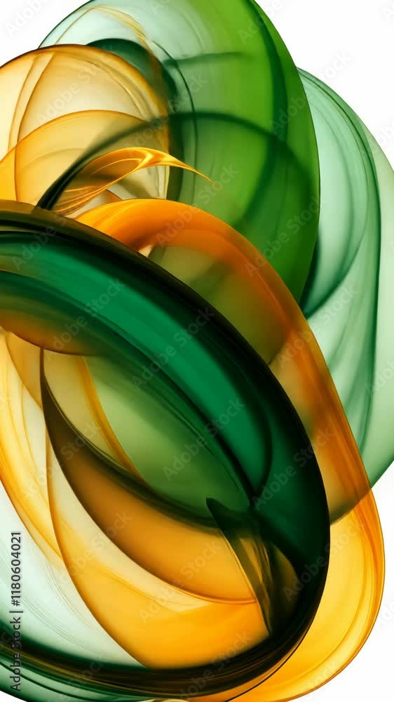 Poster swirling patterns of green and orange colors create an abstract visual experience in artistic design