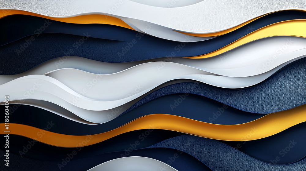 Poster dynamic wavy pattern with white and gold accent. a visually striking design featuring flowing waves 