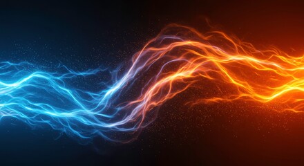 Fire and Ice: A mesmerizing abstract blend of fiery orange and cool blue energy flows in a captivating dance of contrasting elements. The fiery passion and icy calm intertwine.