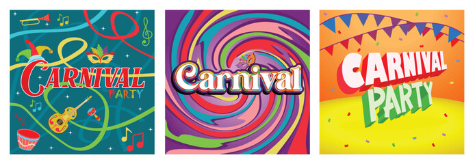 Colorful carnival party backgrounds with decorative elements and text design.
