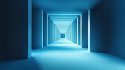 Obraz premium serene blue corridor with geometric lines creates calming atmosphere. perspective draws eye towards vanishing point, enhancing sense of depth and tranquility