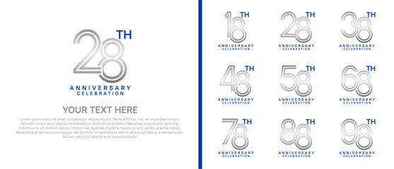 logo anniversary set. silver and blue color on white background for special event