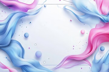 Colorful flowing ribbons in pink and blue frame a blank white space.