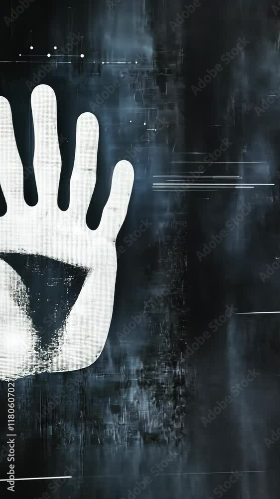 Poster handprint on a dark abstract background conveying themes of impact and presence in the modern world
