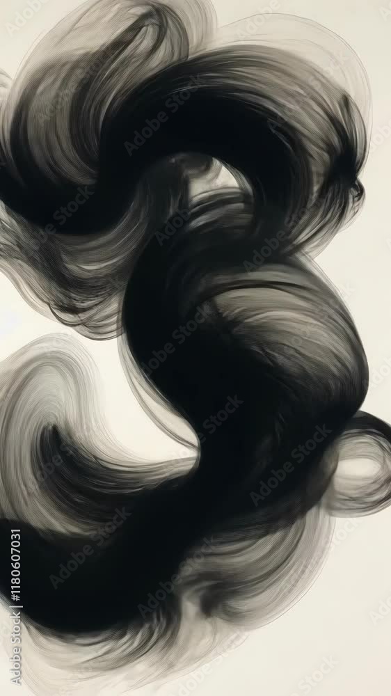 Aufkleber elegant black abstract swirl design created with flowing brush strokes on a light background