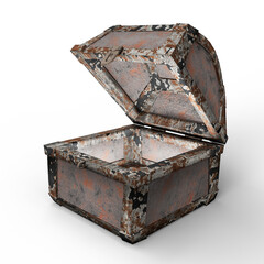 Close-Up of an Old Rusty Metal Treasure Chest with Open Lid