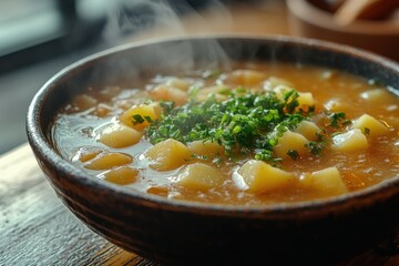 Here's a 10-word (or less) description of the image: Steaming