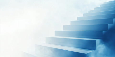 Fototapeta premium serene blue staircase leads into misty atmosphere, symbolizing journey towards dreams and aspirations. ethereal setting evokes sense of hope and possibility