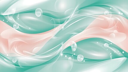 Abstract Teal and Peach Wave Design with Bubbles
