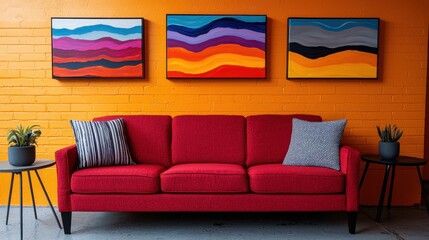 Vibrant living room art display home interior photography modern environment artistic viewpoint colorful concept