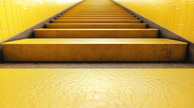 Yellow stairs leading upwards create vibrant and inviting atmosphere, drawing viewer eye towards bright ascent. smooth texture and bold color enhance visual appeal