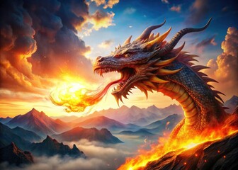 Dragon Shock: Double Exposure Fantasy Art, Surreal Dragon Photography, Mystical Creature, Fiery Breath, Epic Battle