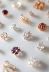 A Stunning Collection of Elegant Jewelry on Display, Featuring Various Shapes and Colors of Gemstones, Sparkling Designs, and Exquisite Craftsmanship for Fashion Enthusiasts