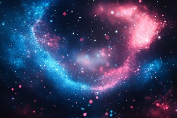 Fototapeta premium A vibrant swirl of pink and blue cosmic dust and stars in a deep space setting.