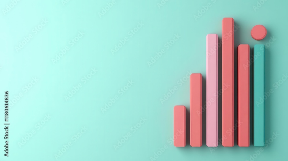 Poster a colorful bar graph on a mint green background, representing data visualization and growth in a mod