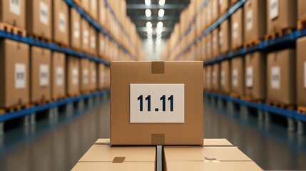 Warehouse logistics event celebrating 11.11 sale modern storage facility product showcase industrial environment