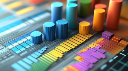 A colorful graph depicting various data metrics with bars and lines, showcasing analysis and visualization trends.