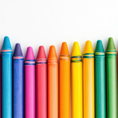 Colorful crayons in vibrant rainbow arrangement isolated design on white background