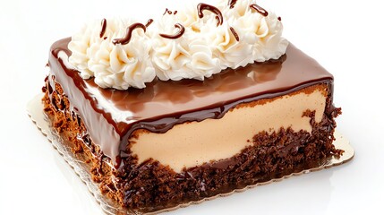 Isolated on white background, chocolate cake fancy topped with a delicate sugar sculpture centerpiece