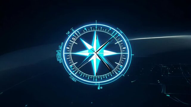 High-Tech Compass Navigation with Digital Interface on Dark Background
