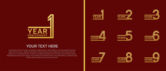 logo anniversary set. golden color on red background for special event