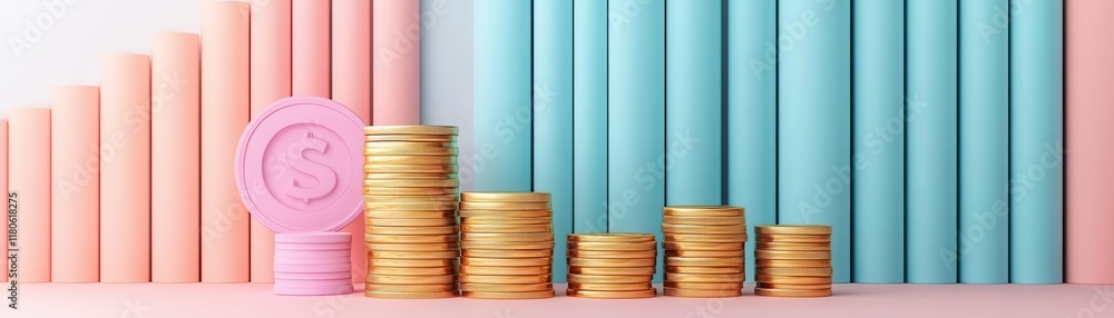 Poster financial metrics overview flat design front view returns theme 3d render colored pastel