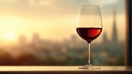 Elegance of red wine beside a view of Warsaw's Palace of Culture