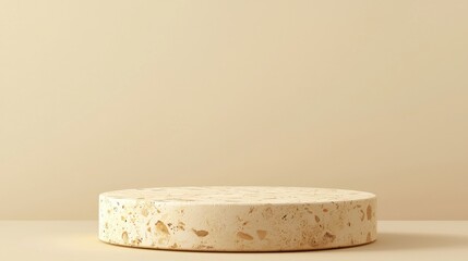 Empty Travertine Podium on Beige Background for Product Display Presentation and Marketing