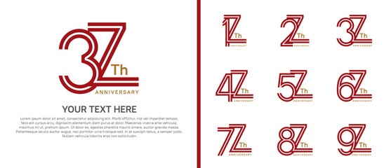 logo anniversary set. red color double line on white background for special event