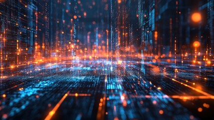 Fototapeta premium Precision stock production with robotic arms, AI systems optimizing production processes, glowing futuristic factory lights 