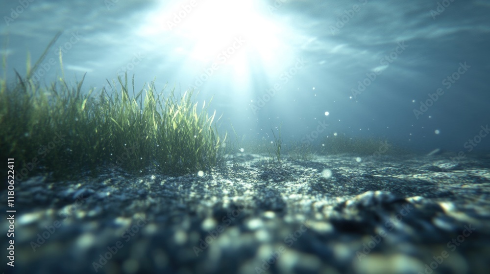Poster sunlight filters through the water, creating a peaceful atmosphere above the soft sandy bottom adorn