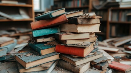 Books tumbling into chaos as stories lie abandoned in disarray