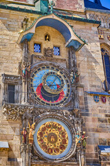 Astronomical clock on the exterior of the old town hall at city square, this old and special clock...