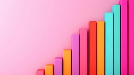 A vibrant graph with colorful bars ascending against a pink background, symbolizing growth and progress.