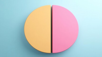 A vibrant half-circle design, featuring yellow on one side and pink on the other, set against a soft blue background.
