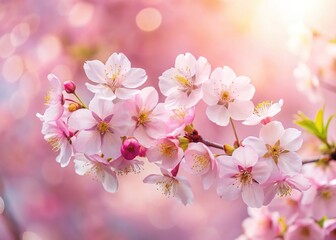 Obraz premium Delicate pink cherry blossoms bloom softly against a gentle background.