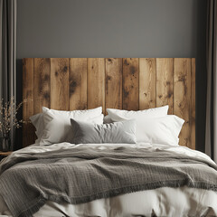 Marketing Display Photography of Hardwood Headboard with Rustic Bedroom Charm