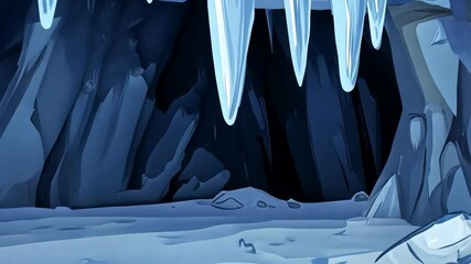 Mysterious ice cave with icicles and jagged rocks during twilight near the frozen lake - Powered by Adobe