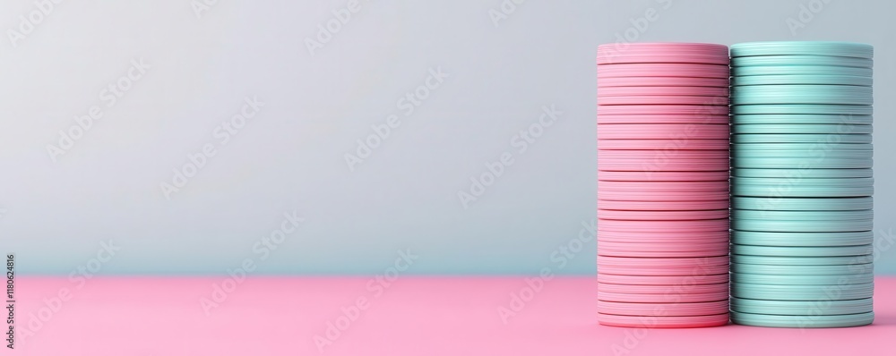 Poster a visually pleasing arrangement of pink and blue stacks, creating a minimalist and colorful aestheti