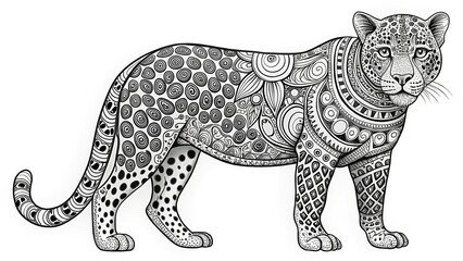 Fototapeta premium Elegant Black and White Leopard Line Art Coloring Page