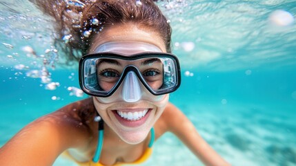 Naklejka premium Diver enjoying an underwater adventure with bubbles all around