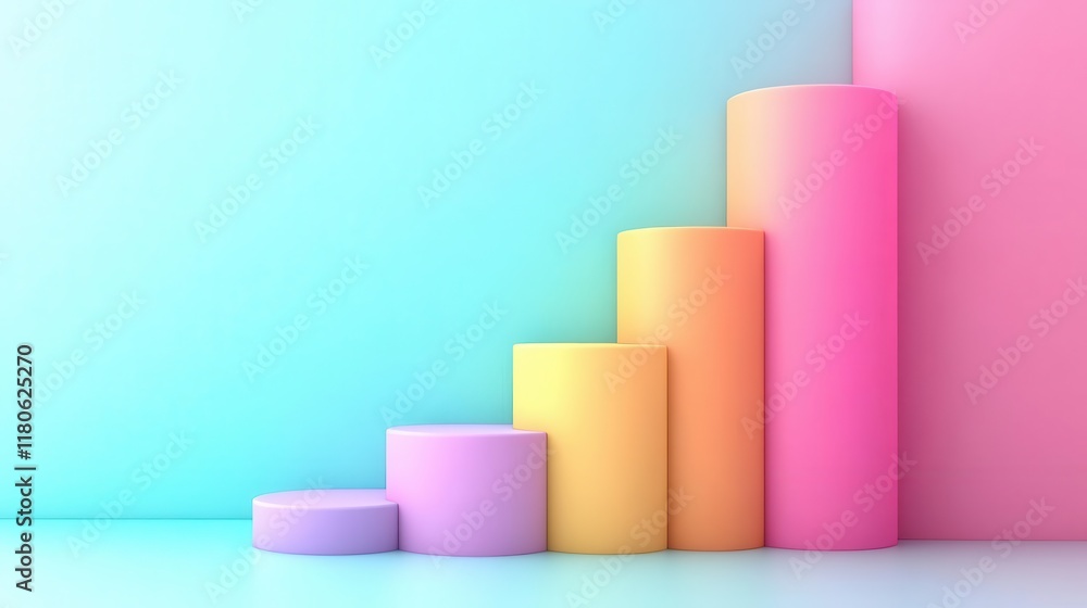 Poster a colorful bar graph displaying increasing heights, set against a soft gradient background, represen