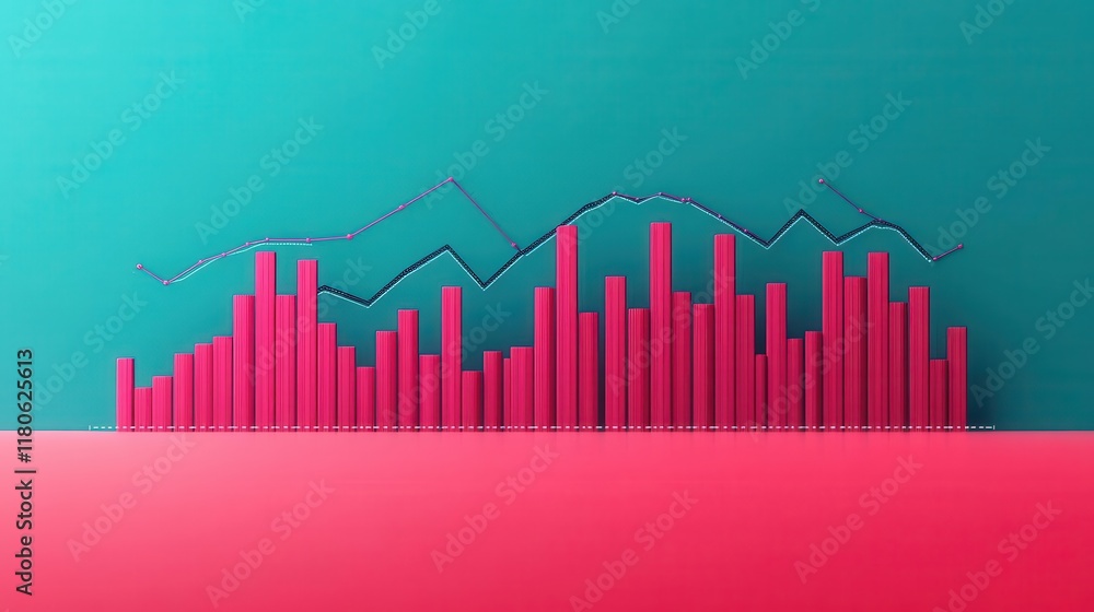 Poster market indicators tracker flat design top view projections theme 3d render vivid