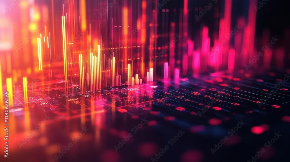 Poster a vibrant visualization of data represented through colorful bars and patterns, symbolizing digital 