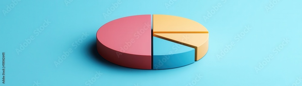 Poster a colorful pie chart on a blue background, visually representing data distribution with segments in 
