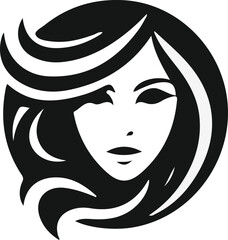 sketch of the silhouette of a logo icon, a symbol of a modern woman's face with long, minimalist hair as a symbol of beauty