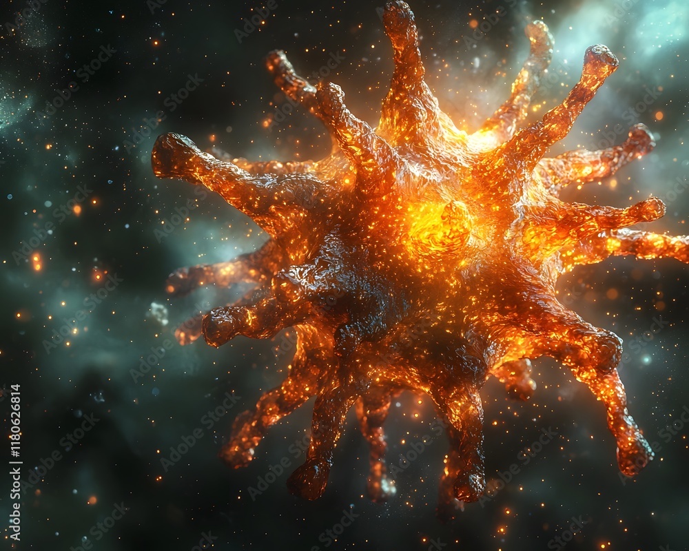 Aufkleber glowing virus particle floating in ethereal space symbolizing pervasive threat